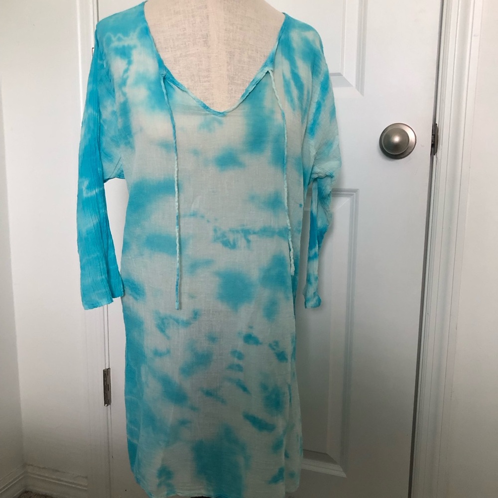 Turquoise Tie-Dye Swim Cover-Up Tunic